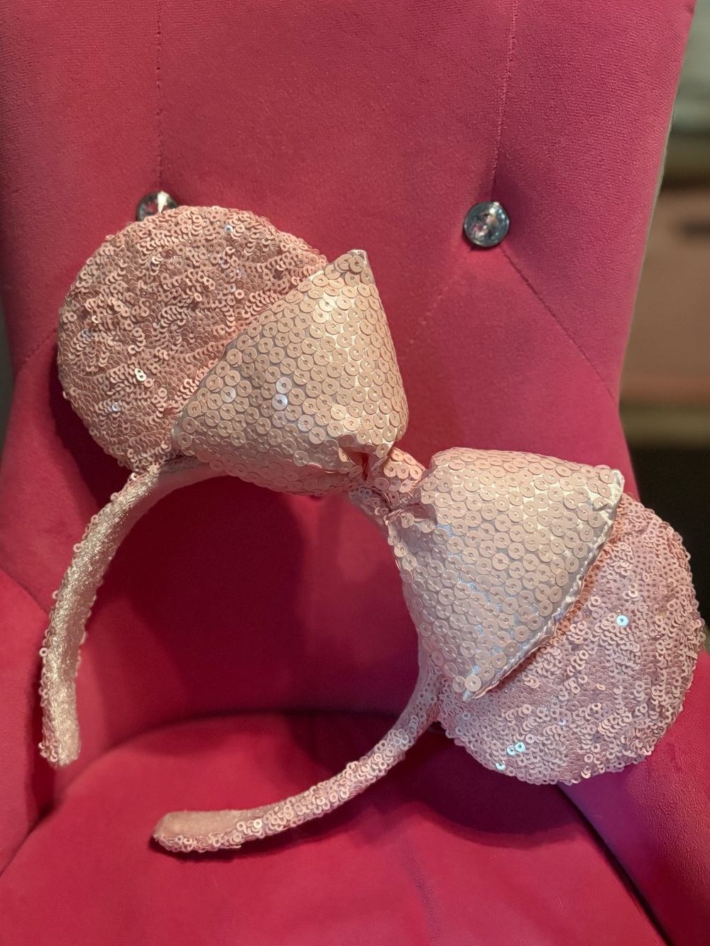 Disney Parks Minnie MouseEar sequin Headband in Light Pink